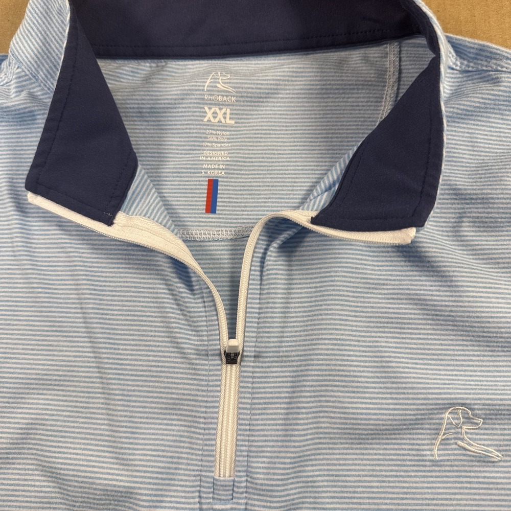 Rhoback Mens XXL Quarter Zip Pullover Blue Micro Stripe Performance Golf